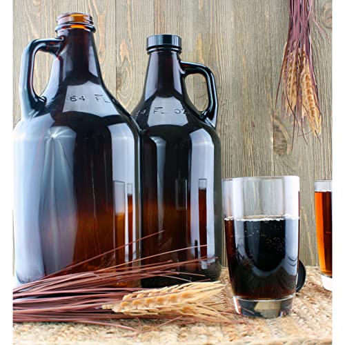 Cornucopia Brands Amber Glass Growler Jugs 64-Ounce/Half Gallon (2-Pack) W/Black Phenolic Lids, Great For Kombucha, Home Brew, Distilled Water, Cider & More #TOP3
