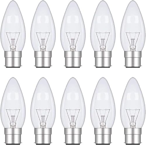 10 Pack B22 Candle Bulbs 60Watt, Clear Bayonet Light Bulbs Dimmable, 2700K Warm White, 610lm, 230V