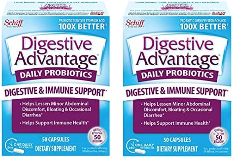 Digestive Advantage Daily Probiotic Capsule (50 Count in a Box), Survives 100x Better Than Regular 50 Billion CFU, Lessen Minor Abdominal Discomfort, Bloating & Occasional Diarrhea (Pack of 2)