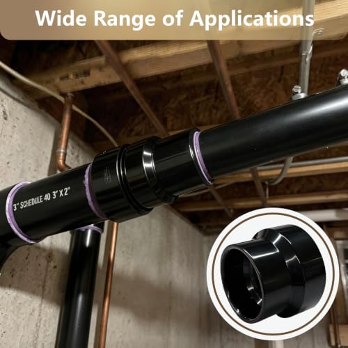 Image of LESSO 2PCS 2 inch x 1-1 /2 inch ABS Increaser Reducer Coupling, (HUB x HUB) Black | Solvent-Weld Connections, Hub x Hub, Sewer and Drain Pipe, ABS Material