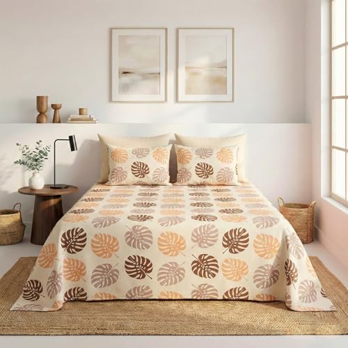 Image of HOMEKART 100% Cotton Feel Double Bed Bedsheet Set | 180tc to 220tc Soft & Breathable with 2 Pillow Covers | Wrinkle Free | for Bedroom & Gifting (Color -Beige & Brown, 90 x 90 Inches)