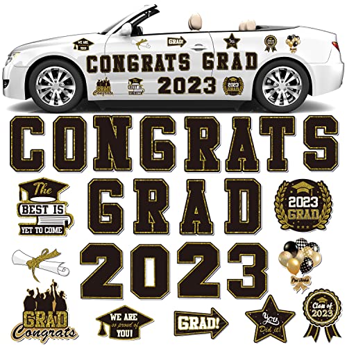 2023 Graduation Car Magnet Decoration 25Pcs, Magnetic Congrats Grad 2023 Refrigerator Garage Door Stickers, Class Of 2023 Graduation Car Magnet Decal For Parade Decor Graduation Party Supplies (Black) #TOP15