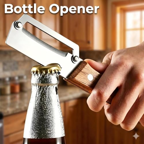 Image of 2 Pcs Multifunctional Vegetable Peeler with Wooden Handle | Stainless Steel Kitchen Peeler with Scallion Shredder and Bottle Opener | 2 in 1 Kitchen Tool