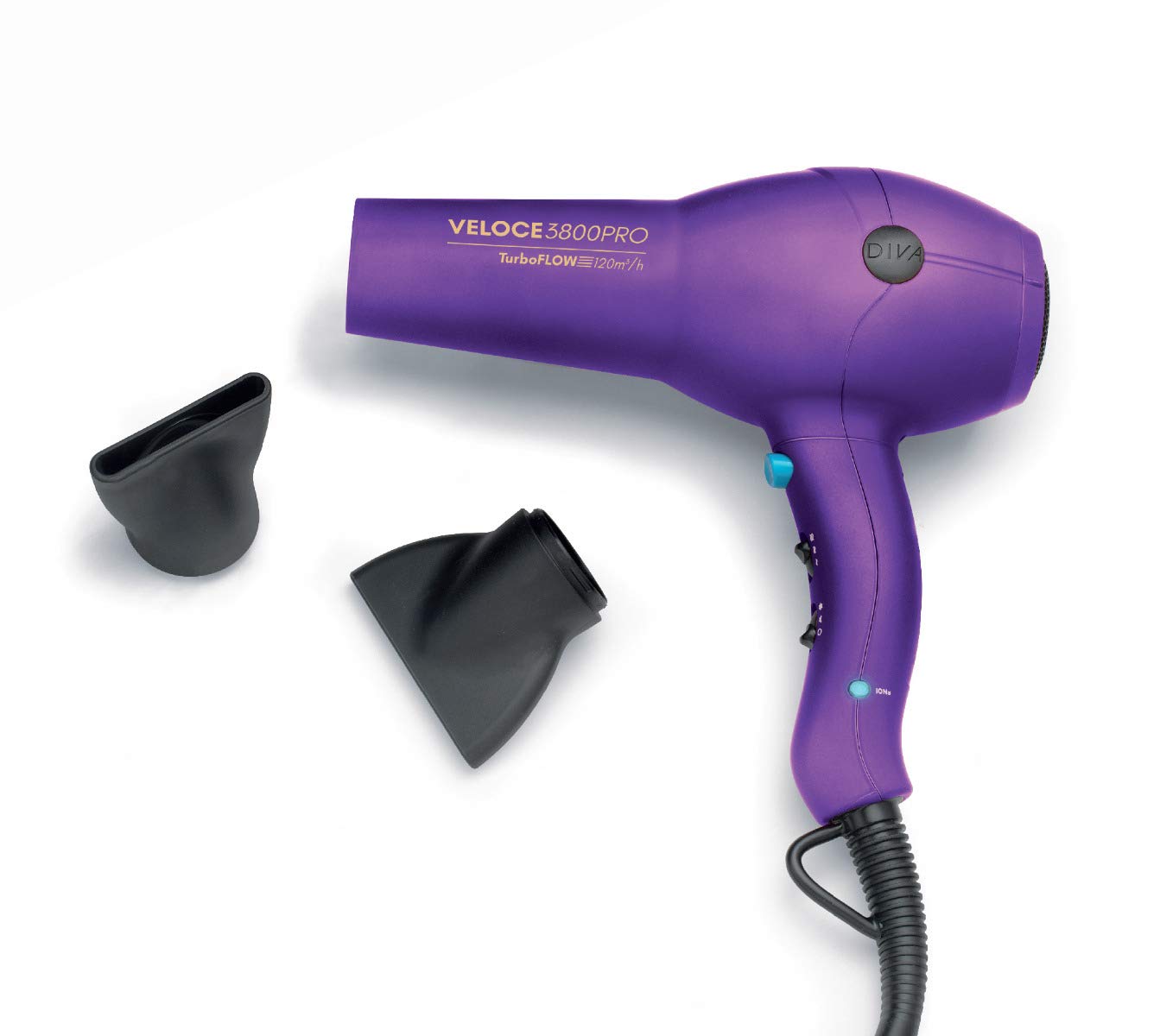 Diva Pro Styling Veloce 3800 Pro Dryer, Purple - 2200W Professional Hairdryer with Ionic Conditioning, EDT107