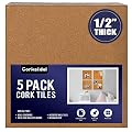Corksidol Cork Tiles 12"x12" - 1/2" Thick -Bulletin Board-Cork Board- Ultra Strong Self Adhesive Backing for Floor/Wall/DIY-5 Pack
