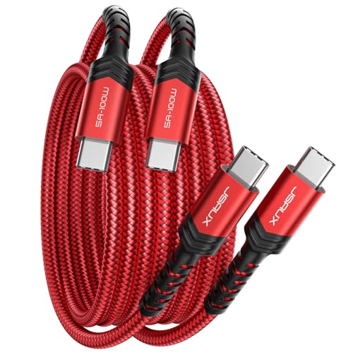 JSAUX USB C to USB C Cable [2 Pack 6.6ft] 100W/5A Type C Cable Fast Charger PD 3.1 USBC to USBC, Type C Cord Compatible with iPhone 17 Pro Max/16&15 Series MacBook Pro Air Dell iPad Samsung S25-Red