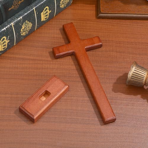 Miniatura 5 de Garvalon Cruz Cristiana De Madera De Haya De 22 Cm Soporte, Decoración Religiosa De Sobremesa Para Hogar, Iglesia O Bautizo, Cruz De Pie Artística Y Pulida, Adorno Cristiano Robusto