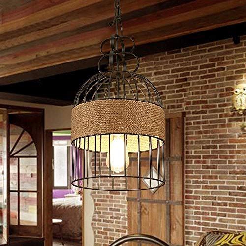 Plafonnier cage de style industriel rétro en corde de chanvre - 4