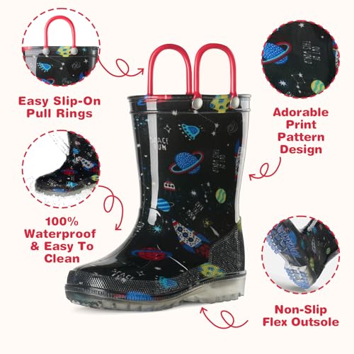 HISEA Kids Rain Boots for Boys Girls, Waterproof Lightweight Rain Boots Light Up by Steps for Water Beach Outdoor Playing (Toddler/Little Kid/Big Kid)2