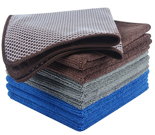 KinHwa Küchenwaschlappen für Geschirr, saugfähige Mikrofaser-Geschirrtücher, schnell trocknende Geschirrtücher mit Poly-Scheuer-Seite, ideal für die Reinigung und Haushalt, 30,5 x 30,5 cm, 9 Stück
