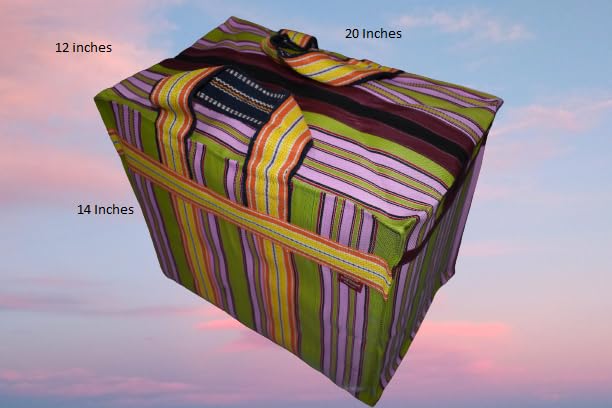 Image of (#B2B25NYXLZip) Reusable EXTRA LARGE Recycled Multicolour Cloth Tote Cum Handbag Jhola Under bed storage bag 20 x 14 x 12 inch with Zip closure pack of 2