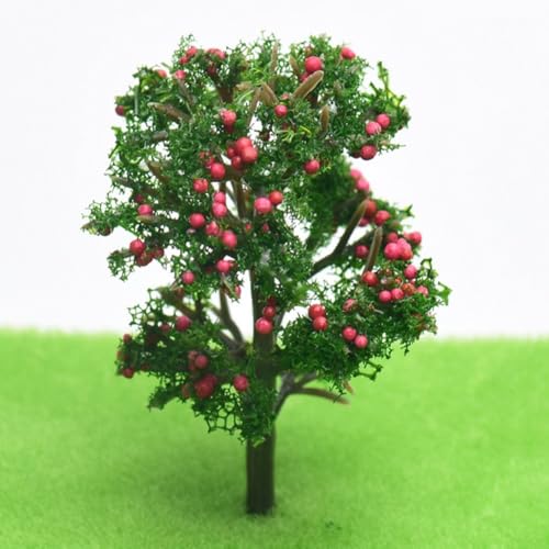 Bebykilemi Árbol frutal de plástico para modelos de ferrocarril a escala HO - Árbol de paisaje realista con alto efecto de simulación, 5-7 cm de altura, ideal para trazados de trenes (rojo 7 cm)