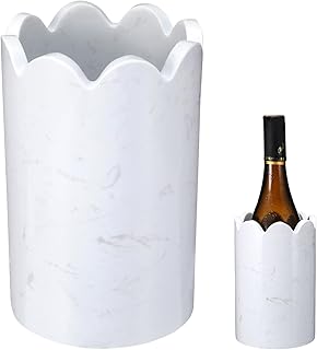 Scalloped Marble Wine Chiller 750ml Wine Bottle Chiller Bucket White Champagne Cooler Tabletop Keep Champagne Cold Marble Utensil Holder for Kitchen Dinner Bar Counter Decor Party Gifts