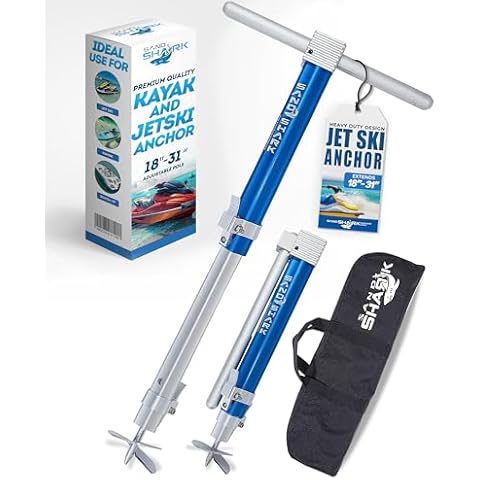 SandShark New Ultimate PWC 2.0 Premium Jet Ski Anchor. Shallow Water Anchor Pole. Jetski Accessory/PWC Anchor. Kayak Anchor Kit for Beach & Sandbar. Compact, Adjustable 18” to 31” w/Padded Case. Cover