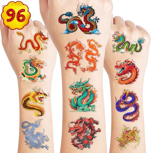 Ancient Dragon Temporary Tattoos - 85PCS Chinese Fairy Dragon Themed Stickers for Kids Birthday Party Supplies, Decorations, Favors, Prizes & Cute Gifts for Boys and Girls