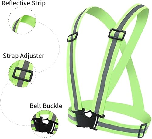 Miniatura 5 de axGear Chaleco reflectante ajustable de seguridad para correr cinturón de alta visibilidad ciclismo senderismo, Verde