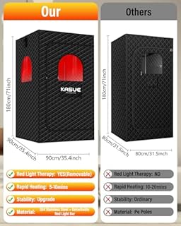 KASUE Portable Sauna Tent for Indoor&Outdoor Use, Single Person Folding Home Sauna with 3L Steamer,5-Layer Insulated Fabric,Chair&Remote Control (Black)