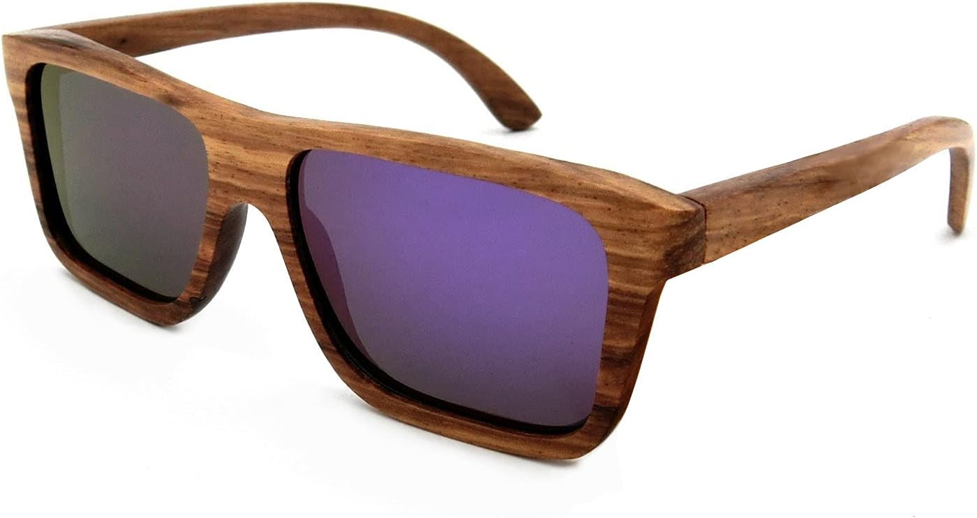Polarized Wooden Glasses for Men and Women with Bamboo Sunglasses Case (Purple, 54)