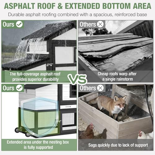 Image of Mobile Chicken Coop with Wheels, Large Outdoor Hen House with Run for 4-6 Chickens, Weatherproof Asphalt Roof, Sectionable Nesting Box & Pull-Out Tray, 82.4 inch L x 25.8 inch W x 44.1 inch H - Black