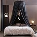 Kertnic Gorgeous Moon Printed Bed Canopy for Girls & Adults, Room Decorative Cozy Bed Curtain Canopy Drapes, Round Dome Luxurious Lace Princess Canopies Mosquito Netting (Print Moon)