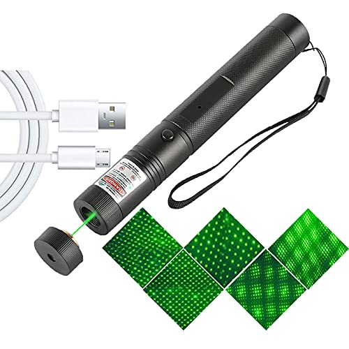 Green Light Pointer Flashlight, USB Rechargeable Ultra-Long Range focusable Tactical Flashlight for Nighttime Astronomy Camping and Outdoor Hiking (Black)