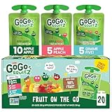 GoGo squeeZ Applesauce and Fruit Puree Variety Pack, Apple, Peach & Gimme Five!, 3.2 oz (Pack of 20), Unsweetened Fruit Snacks for Kids, Gluten Free, Nut Free, BPA Free Pouches (Packaging May Vary)