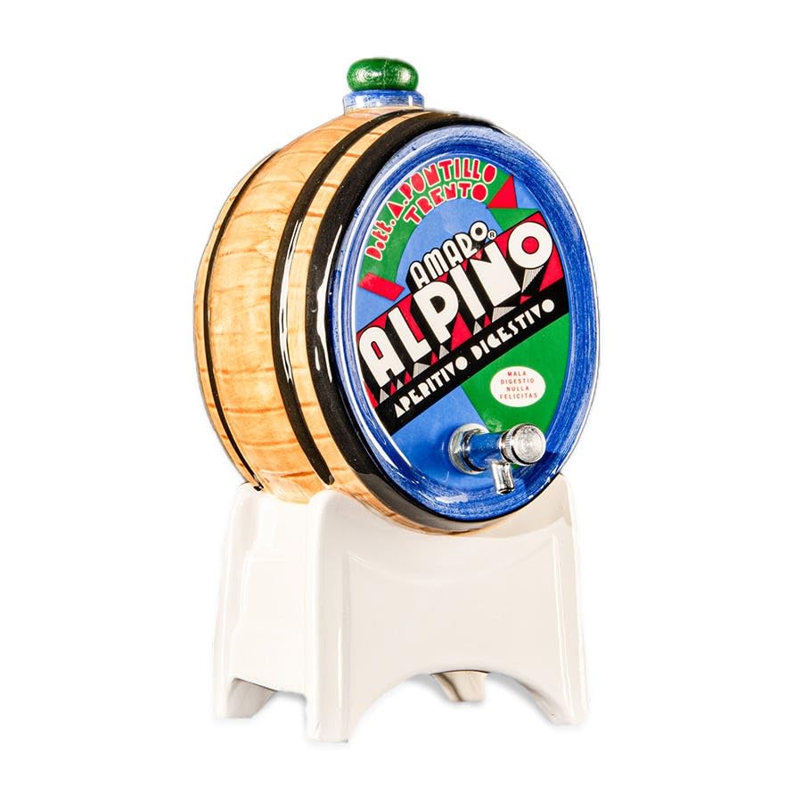 Botticella Vuota in Ceramica + 1 bottiglia di Amaro Alpino da 0,7 L