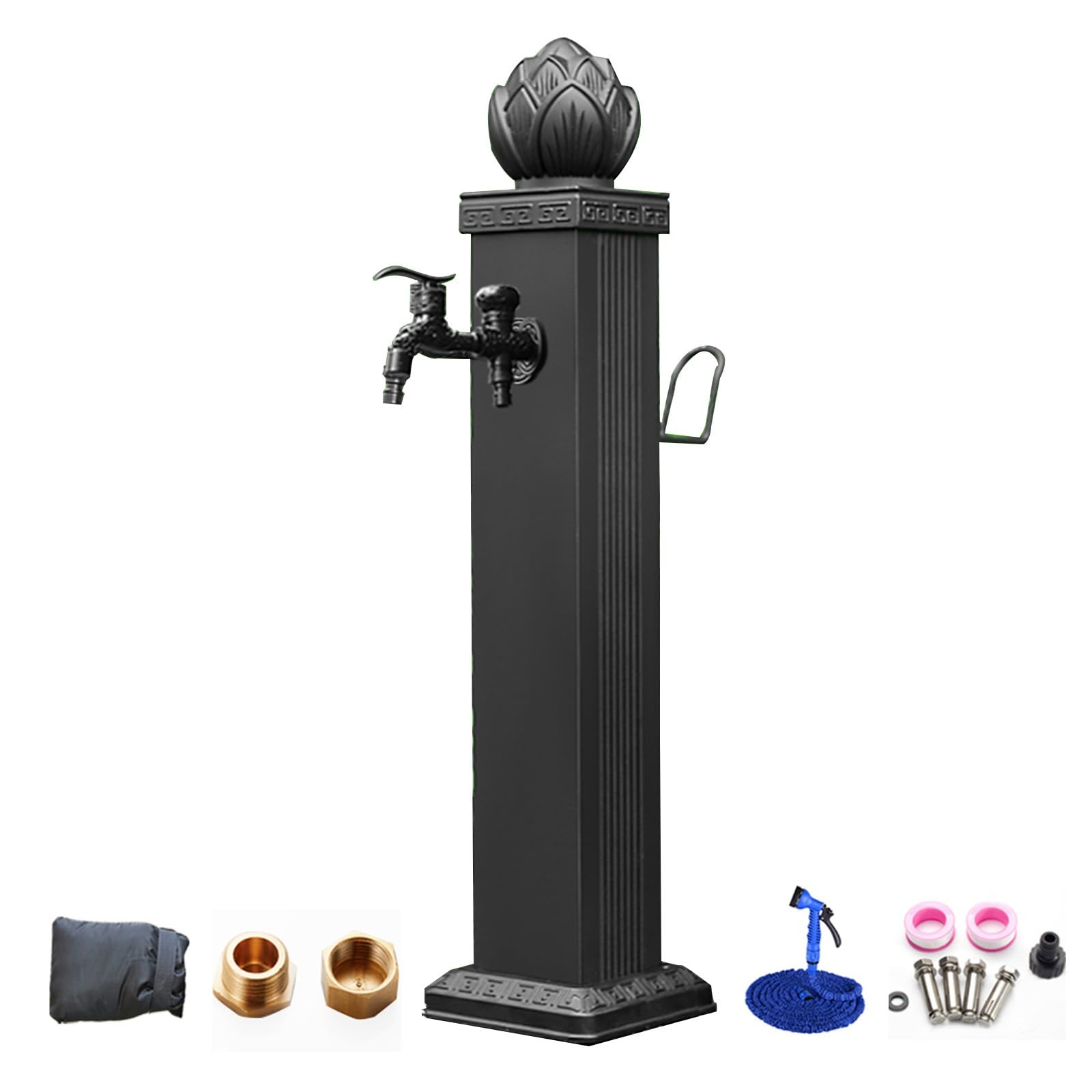 WOTZOV Stainless Steel Garden Water Column With Double Outlet Faucet, 44In Freestanding Antifreeze Design, Durable Square Watering Solution For Outdoor Use，One Color 112cm/44in