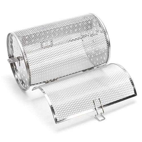 Falytemow Asador de acero inoxidable para asador de tambor de horno de asador giratorio para hornear con nueces secas de cacahuetes, granos de café, barbacoa, 14 cm de diámetro x 18 cm de altura Cover