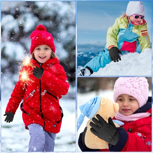 Mayoii Winter Waterproof Kids Ski Gloves, Fleece Lined Thermal Snow Mittens Cold Weather Warm Windproof Glove for 4-14 Years Old Boys Girls Children Snowboard Skating Outdoor Activities (Black-S) - Image 4