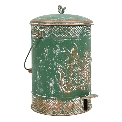 Chadechimo Farmhouse Garbage Can with Lid Indoor Outdoor Trash Can with Embossed Bird and Flowers PatternMetal Retro Kitchen Trash Can with Lid for Kitchen Room and Garden Decor (Green)