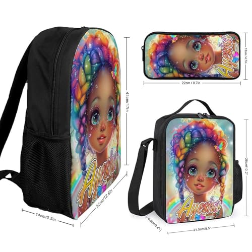 Artsadd Personalized African Girl School Backpack,Name Custom Daypack Bookbag Back to School Gift Outdoor Handbag Shoulder Travel Bags4