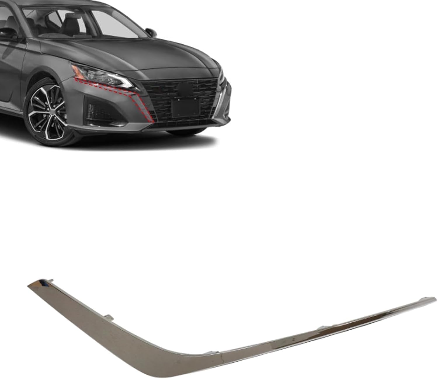 Front Right Bumper Grille Molding Plated Side Compatible with Nissan Altima 2023 2024 Replace# 62074-9HF0B, 620749HF0B