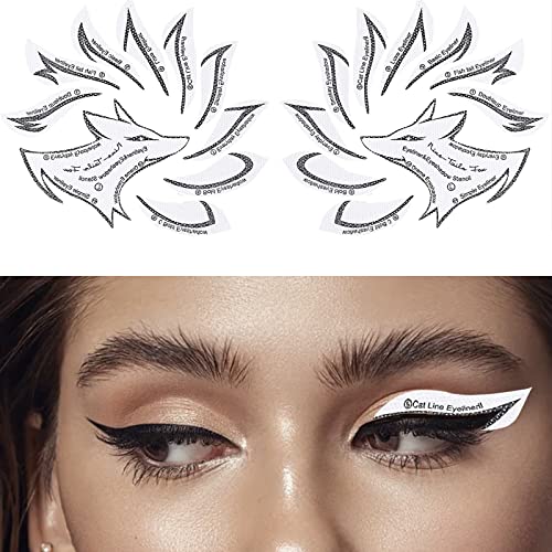 Benuomi Eyeliner Eyeshadow Stencils Set Nine Tail Fox Eye Makeup Stencil For Winged Eyeliner Stencil Or Cat Eyes Tip Look Eyeliner Template Sticker Quick Eye-Makeup Tool for Beginners 12Pairs/Pack (2PC)