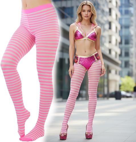 Image of ToBeInStyle Women's Thin Horizontal Stripe Opaque Tights Pantyhose - Regular or Plus