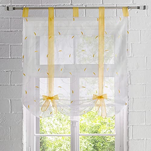 Estor bordado con trabillas, cortina de cocina, transparente, para salón o dormitorio (amarillo, 120 x 140 cm)