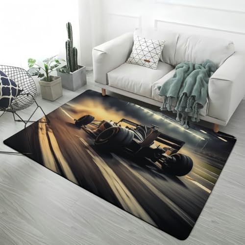 LOMDEM Gaming Bereich Teppich, 3D Extremsport Formelrennen Teppich für Kinderzimmer Decor Rennen Groß Teppich Wohnzimmer Teppich Zimmer Jugend Gaming Stuhl Teppich Spielteppich, 100x120 cm, Color 3