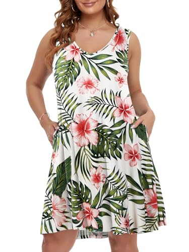 Image of BELAROI Women Casual Summer Dresses Plus Size Sundress V Neck Swing Tank Dress Sleeveless Criss-Cross Beach Cover Ups Pockets