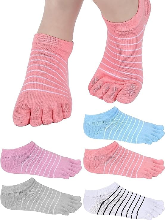 5 Pairs Women Toe Socks Colorful Stripe 5 Toes Socks Cotton-image-25