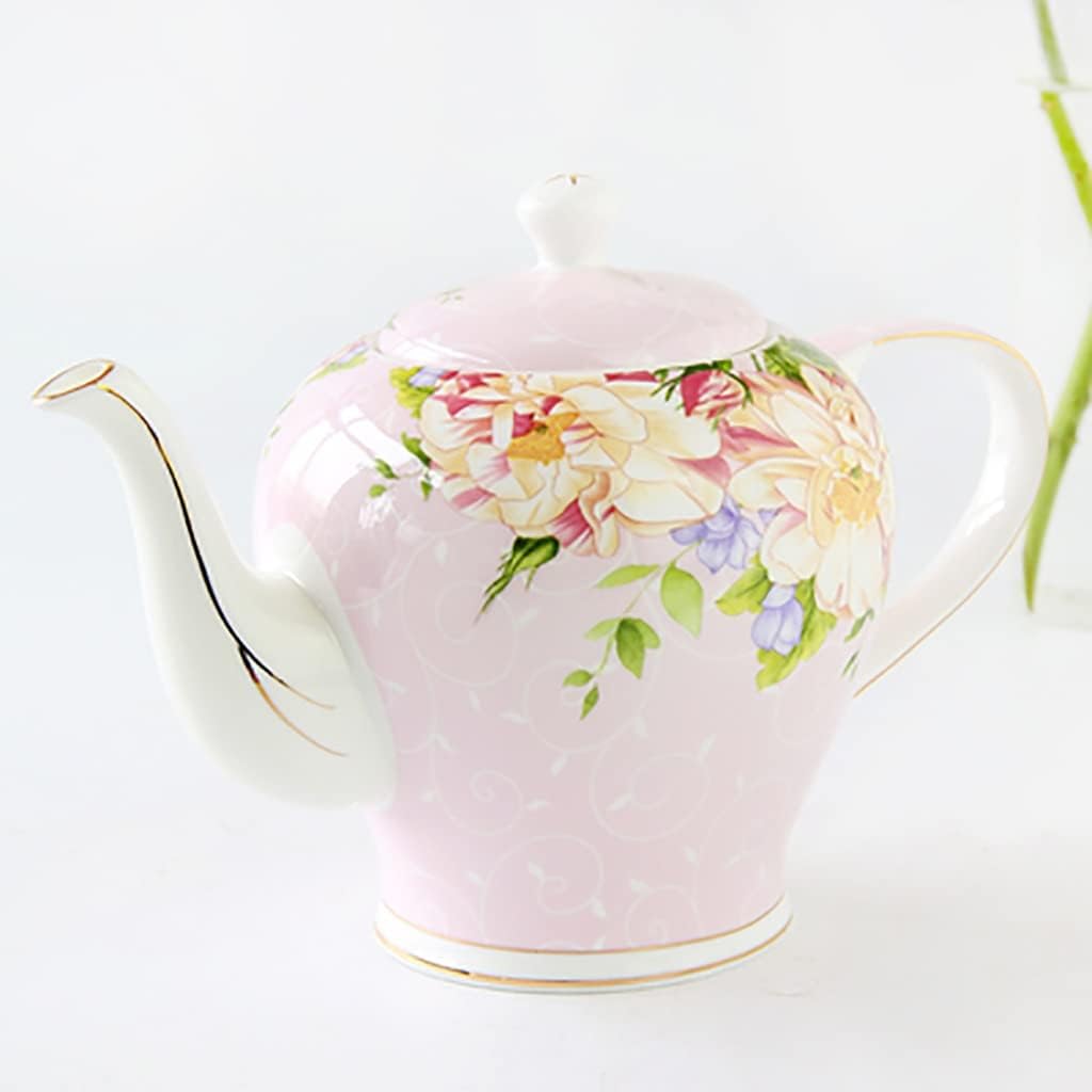 Porcelain Teapot With Lid China Floral Design Vintage Teapot Loose Tea Women And Tea Lovers Fine Serving Ceramic Tea Pot For Tea Party 1400ml,Pink-One Size