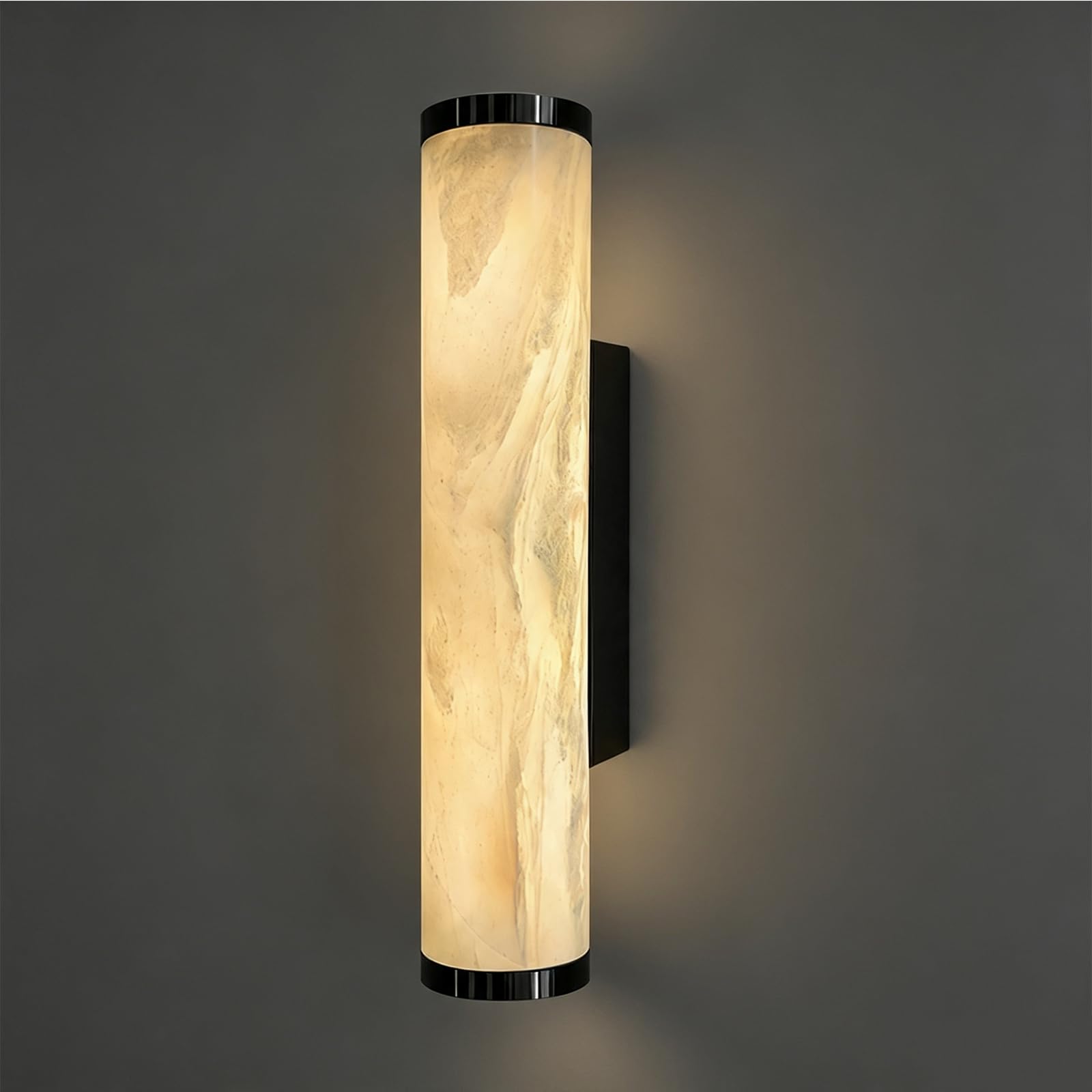 Kikioo Alabaster Wall Sconce Lighting Natural Stone Long Tube Jade Wall Lamp