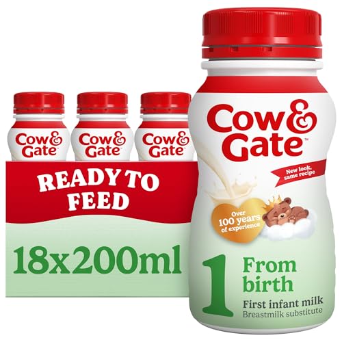 Cow & Gate 1 First Infant Baby Milk Ready to Use Liquid Formula from Birth 200 ml (Pack of 18)