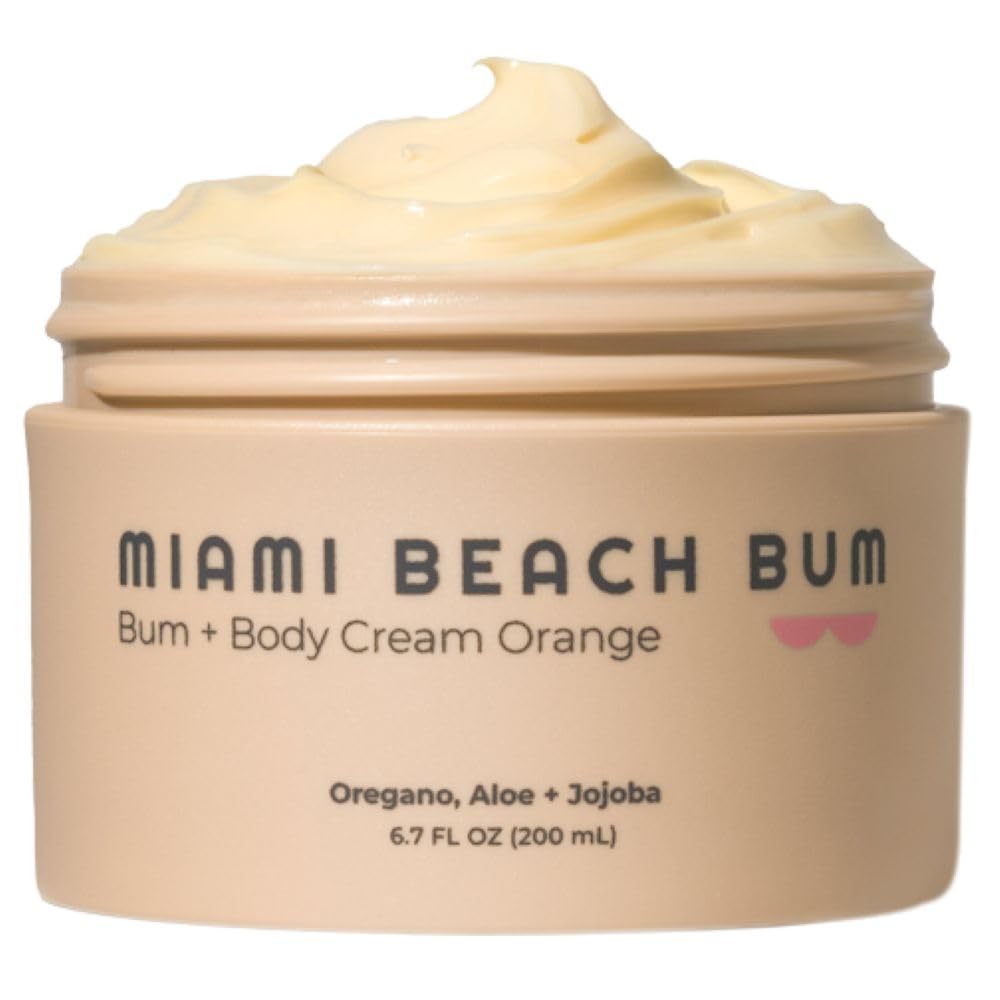 Miami Beach Bum, Bum + Body Cream, Daily Moisturizer For Total Skin Health, Body Acne Treatment, Razor Bumps, Keratosis Pilaris, Ingrown Hairs, Sunburns, Blemishes, After Sun Lotion - Orange, 6oz