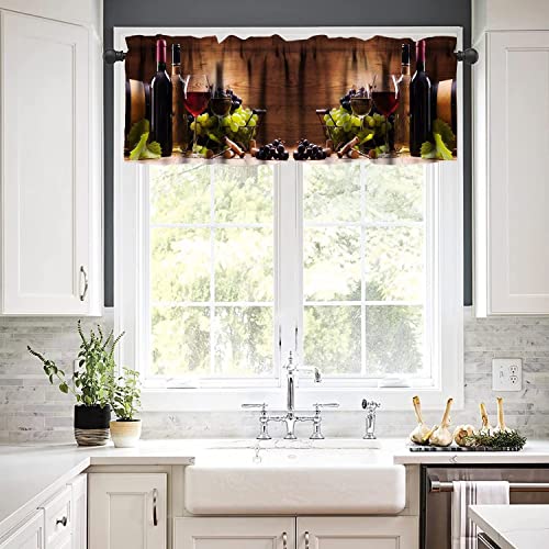 Winery Wine Grapes Kitchen Curtain Valance Decor Red Barrels Bottles Glasses Grapes On A Anti 1 Panel 54" X 18" Thermal Insulated Blackout Rod Pocket Valance Curtain #TOP3