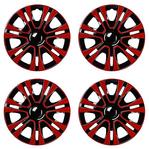 Image of Red Hubcap Wheel Cover Replacement Kit 15 inch Hub Caps Wheel Rim Cover Car Exterior Accessories Pack of 4, 15 Inches