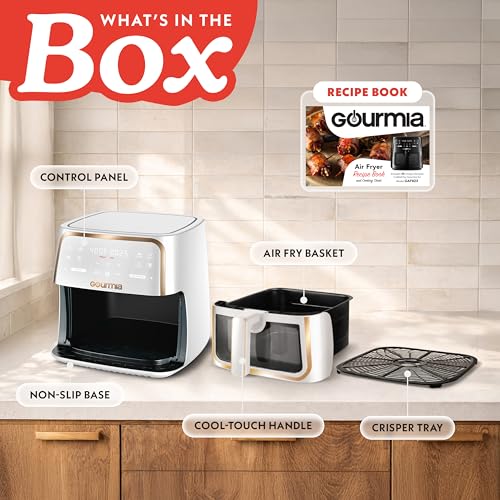 Image of Gourmia Air fryer with 8 litres, 8 preset settings with digital display, FryForce 360 technology, easily visible window and interior light, basket suitable for