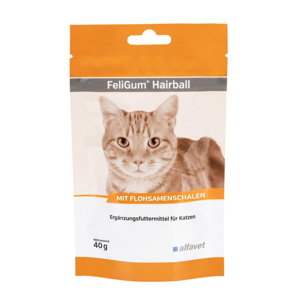 Alfavet FeliGum Hairball - Lot de 3 paquets de 40 g - Complément alimentaire pour chat - Aide à lutter contre la formation de boules de poils - Gouttes à mâcher très savoureuses et douces