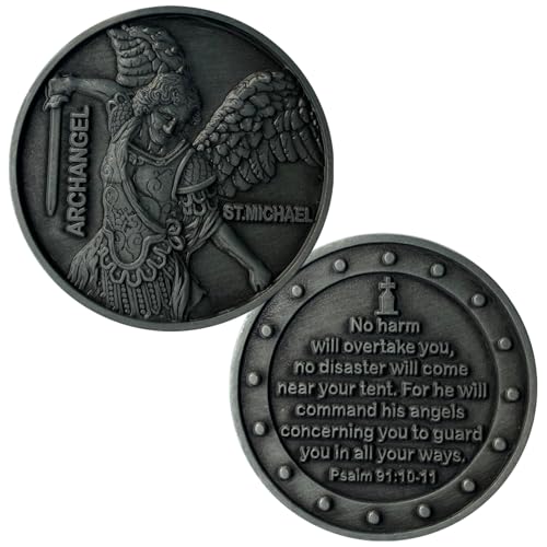 Archangel Christian Challenge Coin Saint Michael Patron Saint of Police Officers The Bible Verses Coin (Silver)