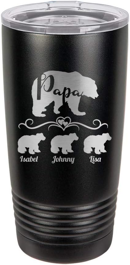 Customized Mama or Papa Bear Plus Kids 3D Laser Engraved Personalized Polar Camel 20 oz. Vacuum Insulated Tumbler Mug with Clear Lid Mother's Day Father's Day For Him For Her (Red Mama Bear)
