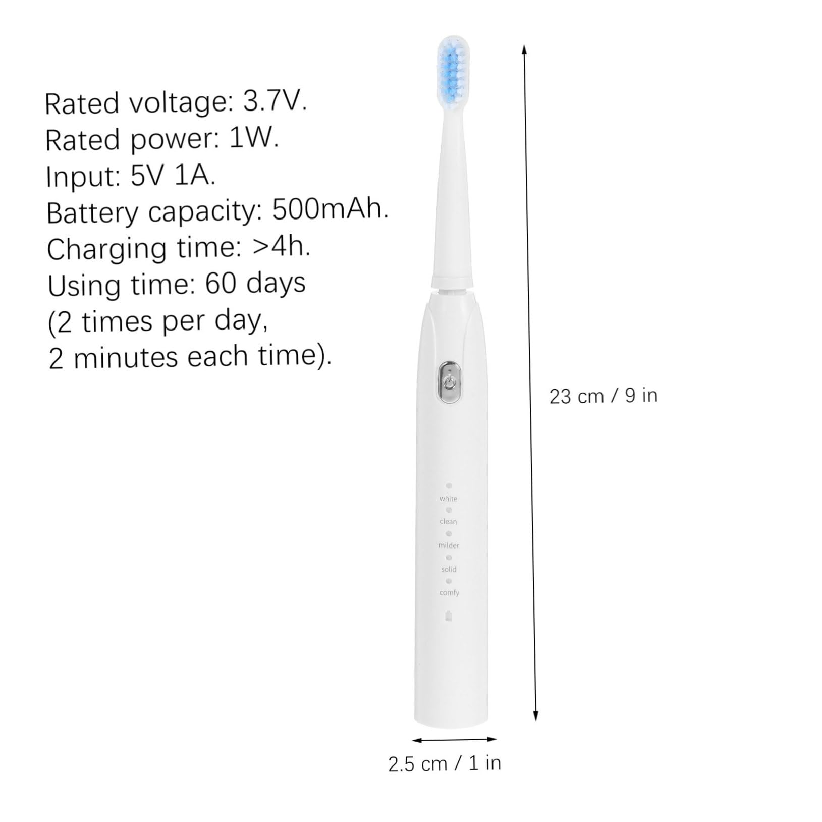 BCOATH Electric USB Charging Five Speed Bristle for Deep Cleaning Auto Timer for Gums and Teeth Care White